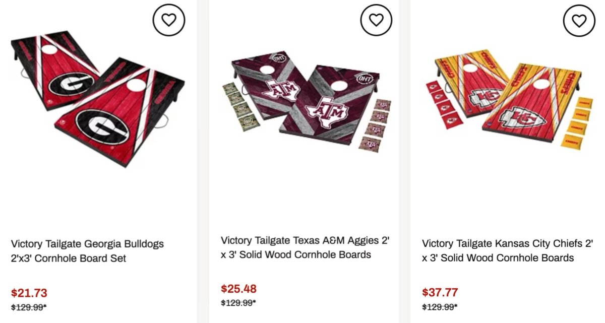 GlitchedDeals's tweet photo. NFL/NCAA TEAM CORNHOLE BOARDS AS LOW AS $21

Originally $130, Dick's Sporting Goods has them for over 80% off

https://t.co/LaDkkyur6N

Teams like the Georgia Bulldogs, Kansas City Chiefs, Penn State and more

Set has two team boards + beanbags, free shipping included #ad https://t.co/BagssIhoKh