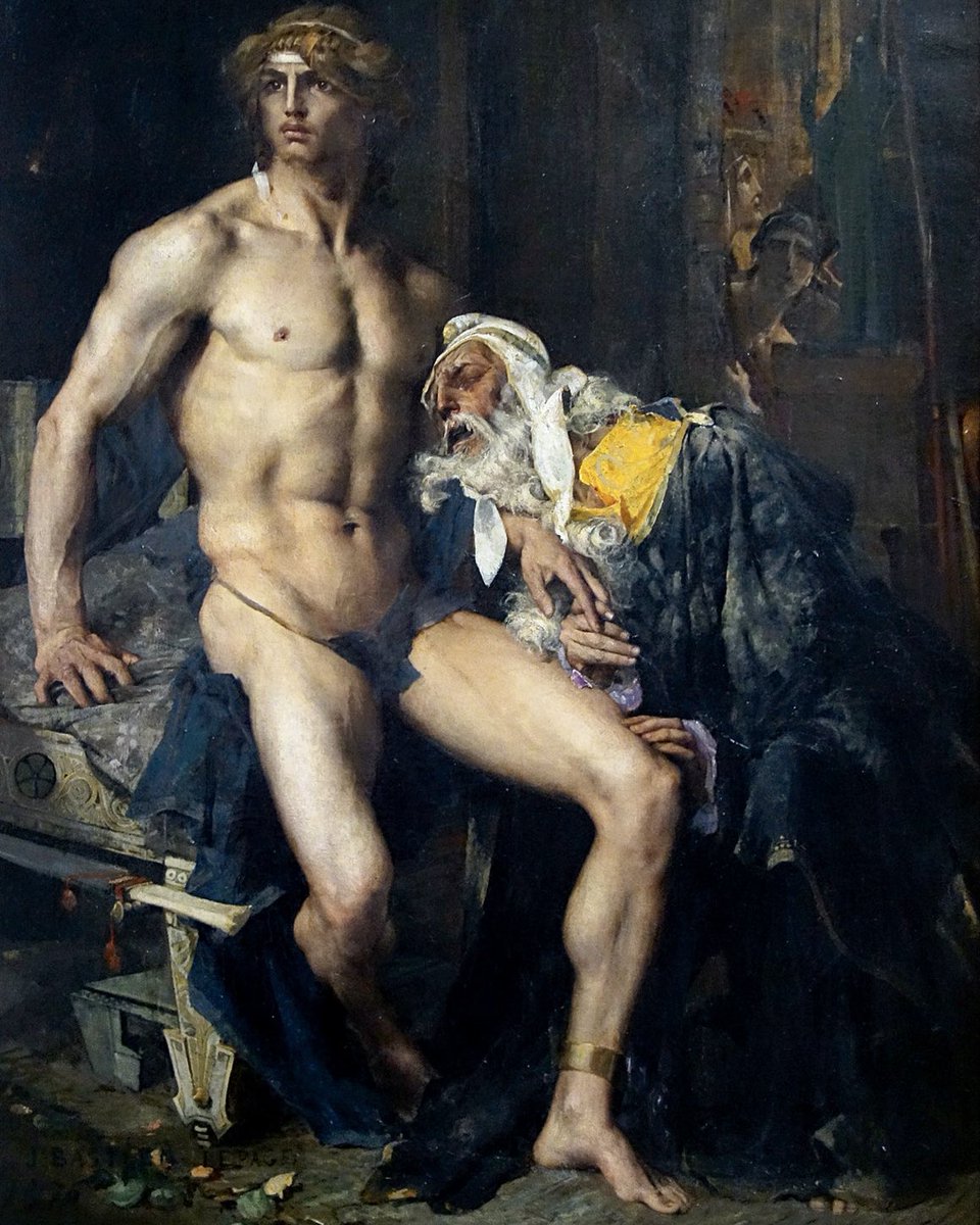 conno2856's tweet photo. Jules Bastien-Lepage, French. Painting- Priam at Achilles' Feet. 1876. https://t.co/aQHTcaY51e
