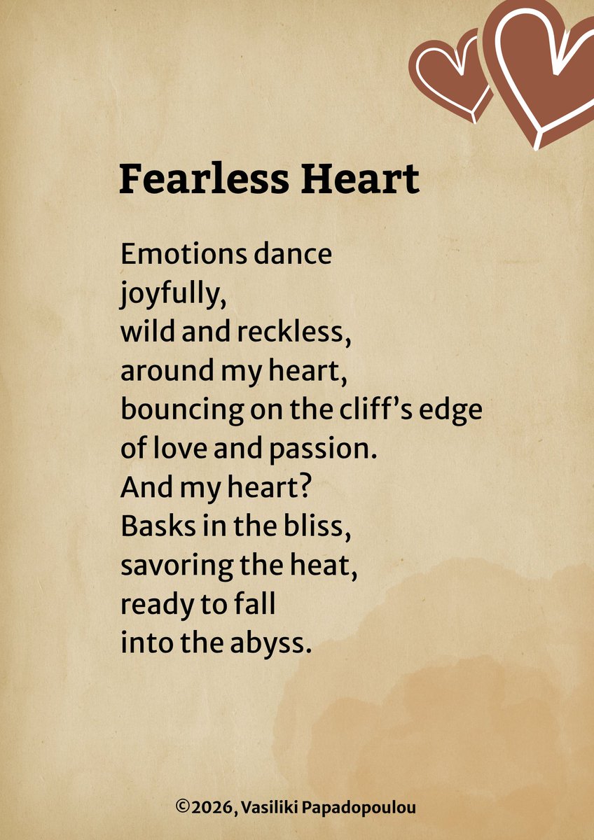 VasoPapadopoul3's tweet photo. Fearless Heart - A Poem
#writer #writing #poetry #literature #life #story #GoodWednesday #heart https://t.co/Tz2cSpRA3D