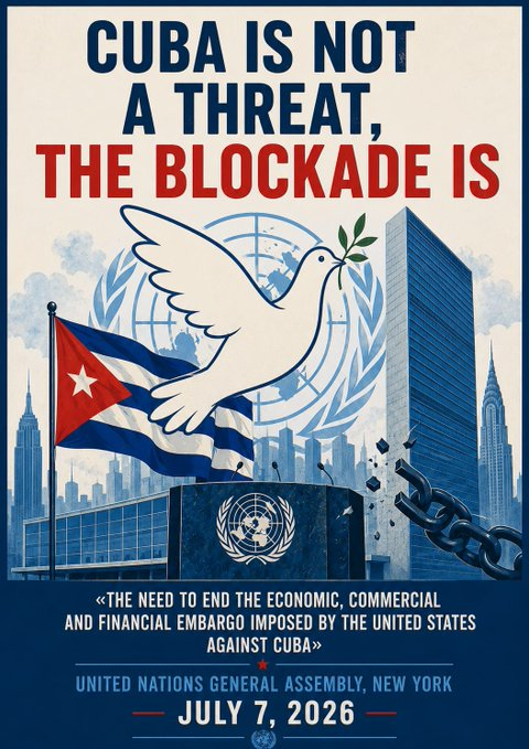 CtsiCuba's tweet photo. During the session of the United Nations General Assembly, #Cuba denounced the tightening of the blockade and the energy siege imposed by the United States https://t.co/qnD2moYOkr