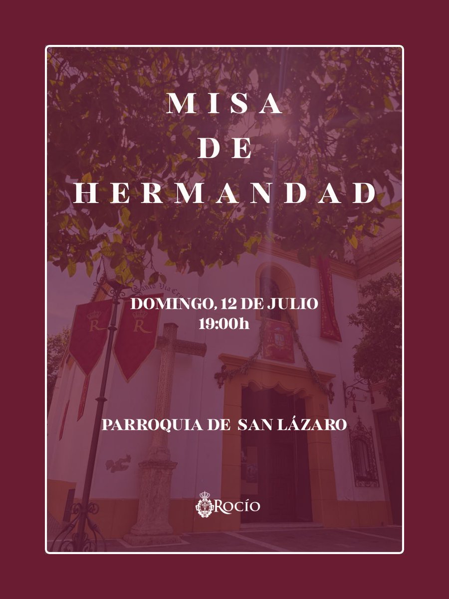 RociodeMalaga's tweet photo. ⛪️ 𝐌𝐈𝐒𝐀 𝐃𝐄 𝐇𝐄𝐑𝐌𝐀𝐍𝐃𝐀𝐃 • El próximo domingo 12 celebraremos la Misa de Hermandad correspondiente al mes de julio, coincidiendo con el Tiempo Ordinario y con la habitual Eucaristía dominical de nuestra parroquia. Será una ocasión propicia para la reflexión y la oración, tras la celebración del Corpus Christi del Señor, acogiendo en nuestro día a día su presencia viva entre nosotros y renovando nuestro compromiso de fe.

📆 Domingo, 12 de julio.

✝️19:00h.

📍Parroquia de San Lázaro.

#CofradíasMlg