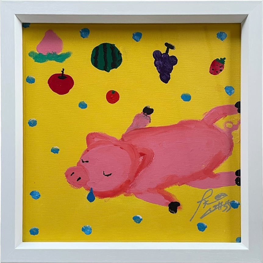 もうお腹いっぱい？」 サイズ：27.3cm × 27.3cm（S3号） Acrylic on