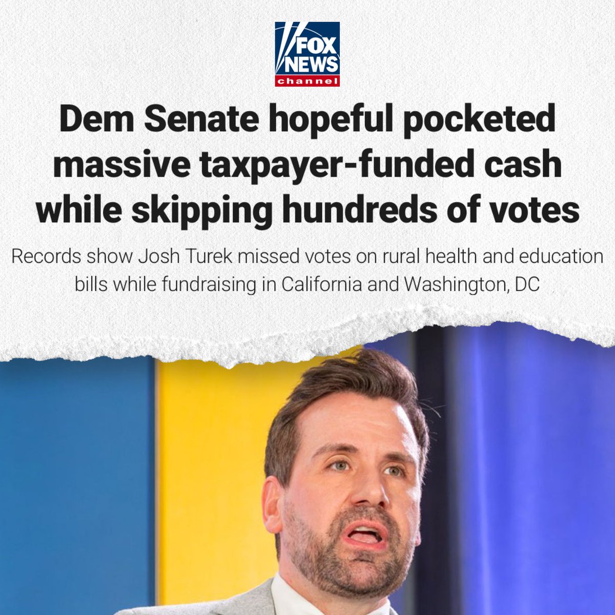 NRSC's tweet photo. 🚨NEW: Iowa Democrat Josh Turek has taken over $20,000 in per diem payments while missing OVER HALF of his 2026 votes.

Turek puts himself first, and Iowa last. https://t.co/rx2n5Igiga