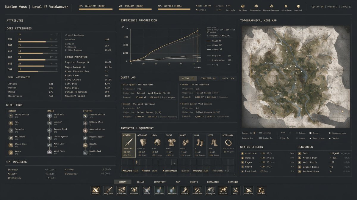 cserina31's tweet photo. asked for “extremely complex, information-dense” and Seedream 5.0 Pro (BytePlus) took it literally. separate readable data columns, functional-looking minimap, muted gold on slate 👨‍🍳 https://t.co/KFMifqBoRL
