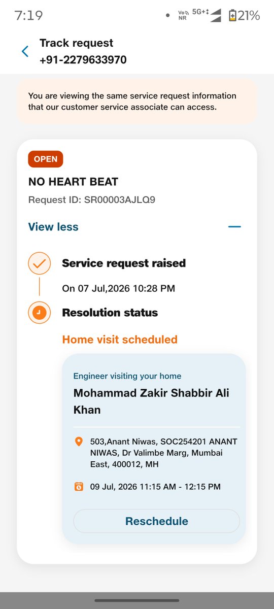 deepesh_p23's tweet photo. Pathetic experience @JioCare. Had issues with Connectivity and raised a Service Request SR00003AJLQ9 and its been rescheduled multiple times by their customer care with no engineer visit. One of their executives even went on to say that cancel the subscription. Don't opt for Jio. https://t.co/uVBwXXUYLA