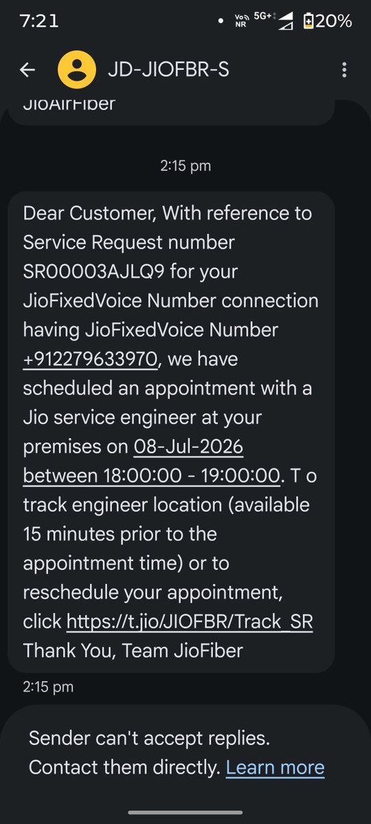 deepesh_p23's tweet photo. Pathetic experience @JioCare. Had issues with Connectivity and raised a Service Request SR00003AJLQ9 and its been rescheduled multiple times by their customer care with no engineer visit. One of their executives even went on to say that cancel the subscription. Don't opt for Jio. https://t.co/uVBwXXUYLA