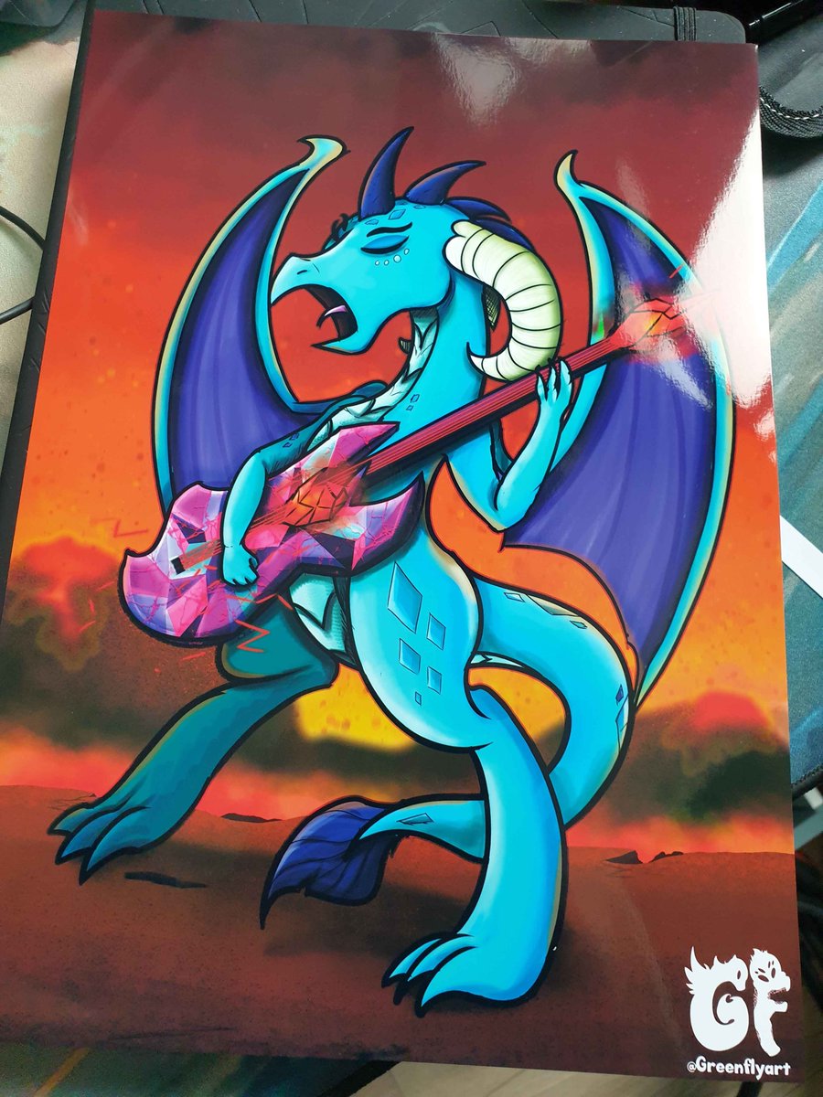 Greenflyart's tweet photo. New piece I have been working of ember rocking just got done on time for bronyscot! #mlpfim #dragon #ember https://t.co/Rkwz8LlU29