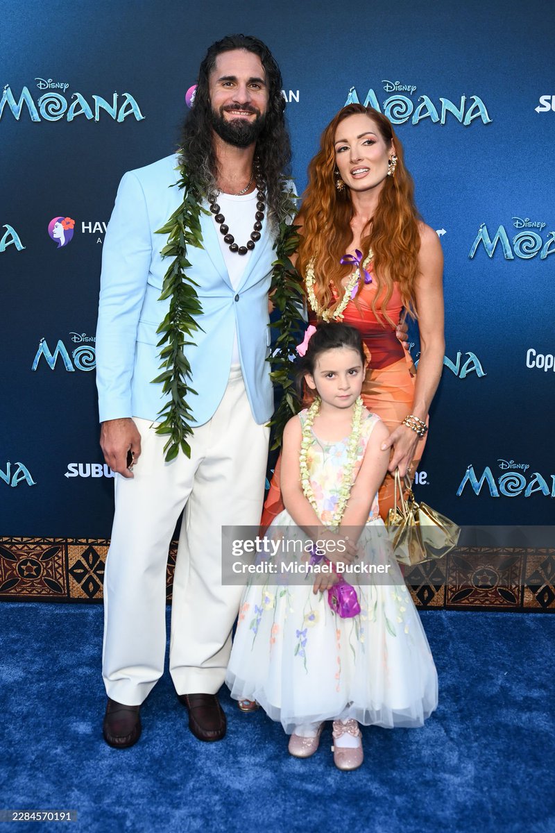 beckyBLcentral's tweet photo. Becky Lynch, Seth Rollins and Roux family date to the world Premier of Moana 
📷 Getty Images https://t.co/RB1krvTQO5