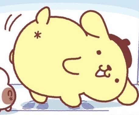 nuguomi's tweet photo. pompompurin vs. the humble brushbug https://t.co/akaIEUY9Ln