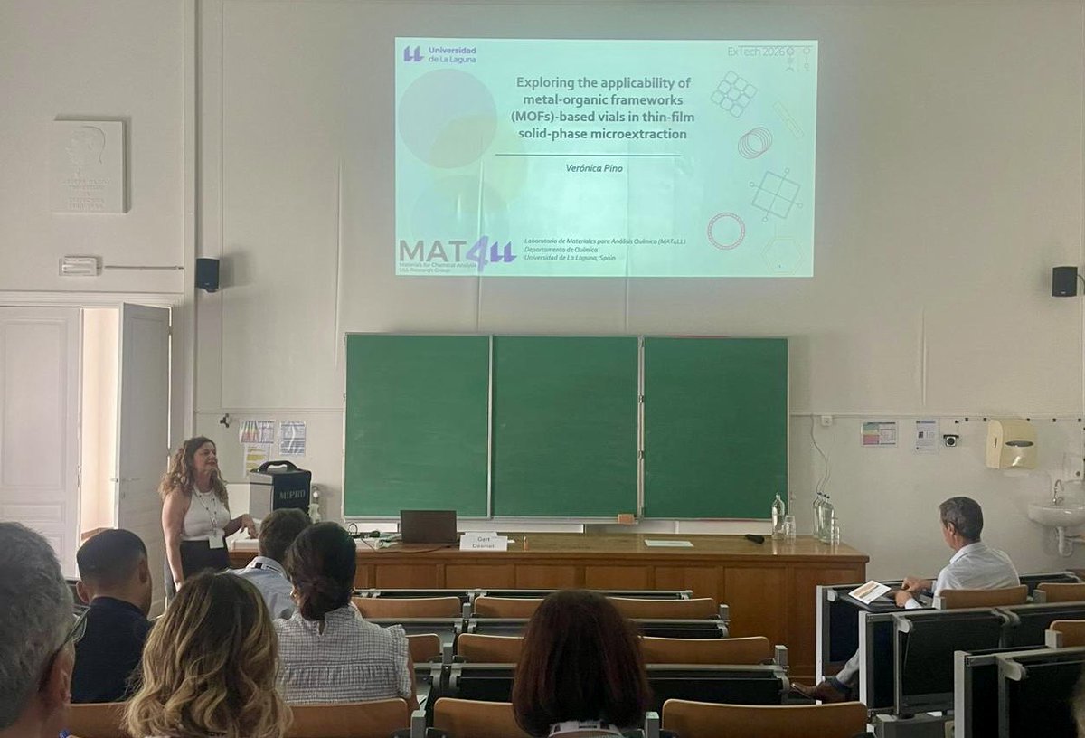 MAT4LL's tweet photo. MAT4LL is attending #ExTech2026 in Gembloux! 🇧🇪 Yesterday, Prof. @VeronicaPino and Prof. @jorgepasan delivered interesting talks on the application of MOFs in analytical chemistry and best practices for adsorbent characterization https://t.co/03AKqM7Hnl