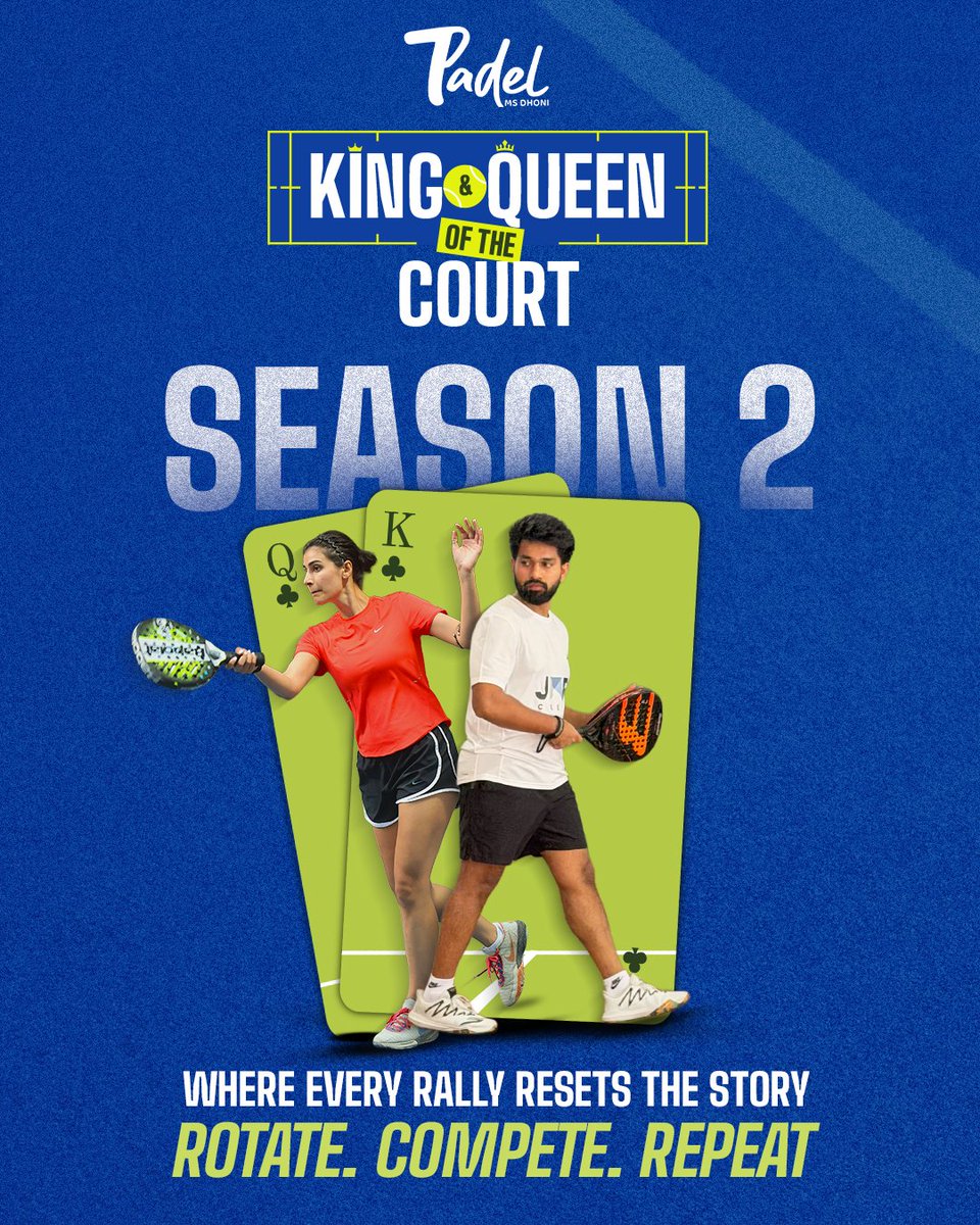 7Padel_India's tweet photo. King &amp; Queen of the Court Season 2 is here! 🏆

New partners. New matchups. Same goal: The Crown! 👑

Swipe for the July–September schedule🗓️ Rotate. Compete. Repeat 🙌

Register Now: https://t.co/dwBLvw3und https://t.co/THehQKy6i1