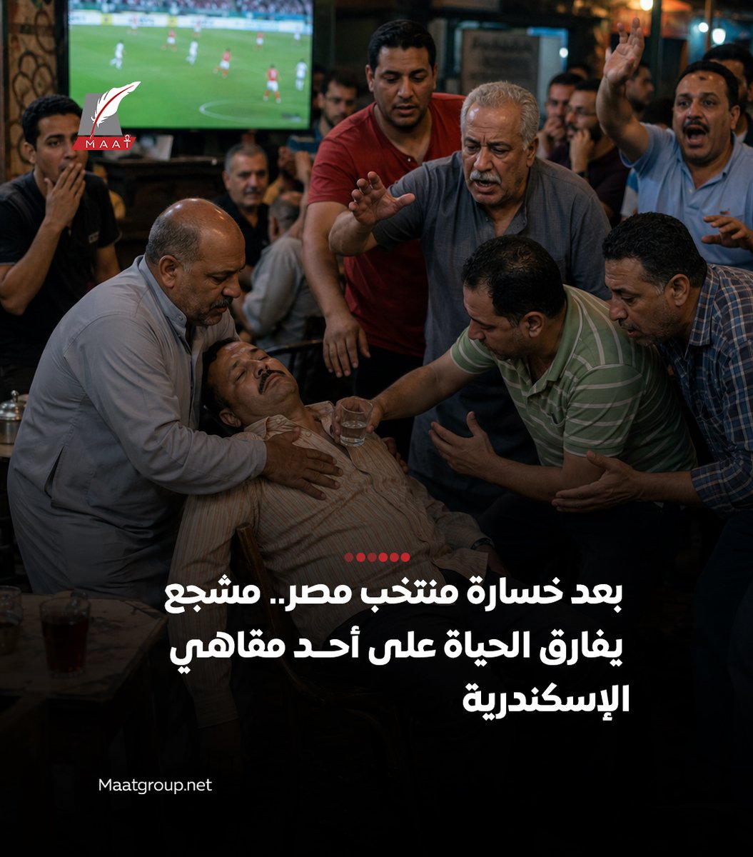 GulfMaat's tweet photo. #ماعت_جروب  | لم يتحمل مواطن سكندري، خسارة #منتخب_مصر أمام الأرجنتين، خلال المباراة التي جرت بينهما أمس في دور الـ16، ليسقط مفارقا الحياة، خلال متابعة اللقاء على أحد المقاهي بمنطقة محطة صفر شرق #الإسكندرية.
وتلقت الأجهزة الأمنية بمديرية أمن الإسكندرية إخطارًا من إدارة شرطة النجدة يفيد بورود بلاغ بوفاة أحد المواطنين داخل مقهى بدائرة قسم شرطة الرمل أول، وعلى الفور انتقل ضباط القسم، برفقة سيارة إسعاف، إلى موقع البلاغ لاتخاذ الإجراءات اللازمة.

وأظهرت التحريات الأولية أن المشجع تعرض لانفعال شديد خلال المباراة.. فيما أكد الأطباء أن الوفاة نتجت عن هبوط حاد في الدورة الدموية.