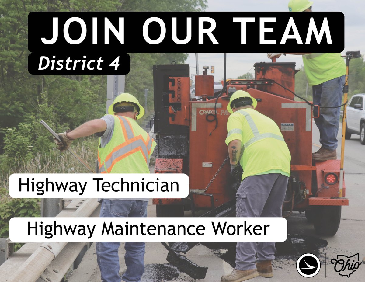 ODOT_Akron's tweet photo. ODOT is hiring Highway Technicians and Highway Maintenance Workers in Summit County. Check out the job posting and apply today: https://t.co/tXBsW1xpR8 https://t.co/URbgT3E8s5