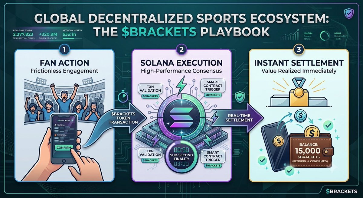 ENGINESOJA1's tweet photo. Following up on our look at the sports-crypto convergence. 🏟️

People ask why the ecosystem matters. It’s not just the brand; it’s the speed.

Here is why $BRACKETS is built on Solana's tech stack (The "Why" behind the speed):

1️⃣ Instant Settlement: Sports stats change in milliseconds. Solana settles in under 400ms.
2️⃣ Zero Bloat: Traditional sports apps lag. $BRACKETS keeps the UI clean by using on-chain metadata.
3️⃣ Liquidity Flow: By keeping the community on SOL, we tap into the deepest consumer liquidity in crypto.

The vision is the dream, but the speed is the competitive advantage.

Bookmark this if you're tracking the development. 🔖

$BRACKETS #Solana #Web3Tech