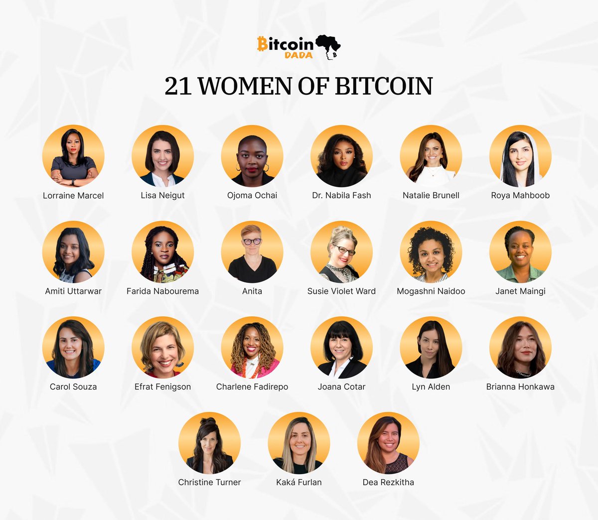 btc_dada's tweet photo. Reflecting on the last two articles we published celebrating women building with Bitcoin across the world, one thing became clear:

There are far more women shaping this ecosystem than most people realize. 🧡

Across these two articles, we celebrated women who are educating, building, advocating, researching, writing code, creating products, shaping policy, and opening doors for others.

From @marcelorraine, @anitaonl, @natbrunell, @LynAldenContact,  @niftynei, @DecentraSuze, @Farida_N, @JoanaCotar, @RoyaMahboob, @efenigson, @AbundantMines, @dearezkitha, @nduku_jay, @kakafurlan, @waye_dev, @IamMissNabs, @briimhd, @CharFadirepo,@ojomaochai, @MouxDesign and @carol_bitcoin story is a reminder that Bitcoin is being built by women from every corner of the world. 

And the truth is, this list isn't exhaustive.

There are countless other women making meaningful contributions every day, often quietly, but with impact that continues to shape the future of Bitcoin.

If you haven't read the articles yet, we'd love for you to. You might discover a new role model, a new perspective, or even a new path for your own journey in Bitcoin.

📖 Find both articles on our website, and let us know: Whose story inspired you the most? ⚡

https://t.co/RWoTvS6pw8

https://t.co/HJ5OXH33yU

#BitcoinDada #WomenInBitcoin #WomenWhoBuild 
#AfricaBitcoin