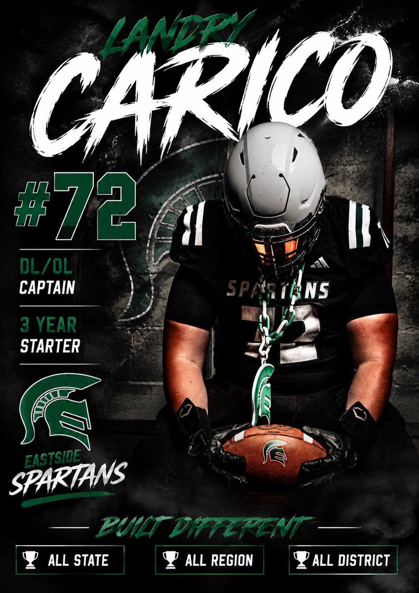 ehsspartanfb's tweet photo. Today’s Captain/Player Spotlight: #72 @Landrycarico72 https://t.co/WynvQZflRw