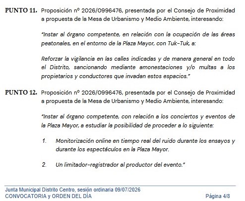 VPmmad's tweet photo. Mañana 9/7 llevamos dos proposiciones al Pleno de @JMDCentro. Puntos 11 y 12 a través el Consejo de Proximidad / Mesa de Urbanismo y Medio Ambiente. Incidimos en que la utilización intensiva y desreglada del Espacio Público acelera la pérdida de calidad urbana de nuestro entorno. https://t.co/CTLe1y33Gt