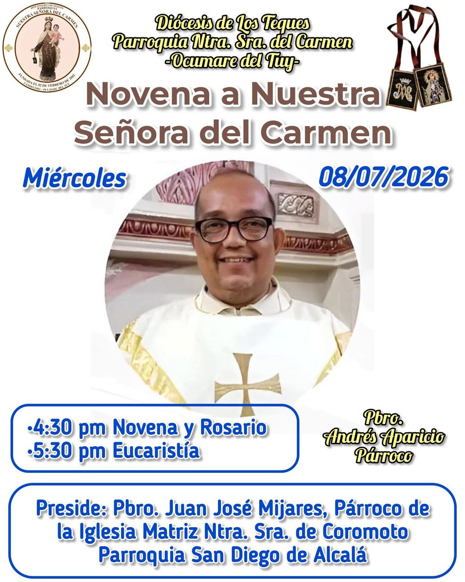rmagallanessosa's tweet photo. Hoy tendremos el honor de recibir en Nstra parroquia al sacerdote Juan José Mijares, quien presidirá la Eucaristía  y  la Novena en honor a la Virgencita del Carmen. Sea Bienvenido y muchas gracias en nombre de Nstro Párroco Andrés Aparicio y la feligresía. https://t.co/RzPNwDe3Sc