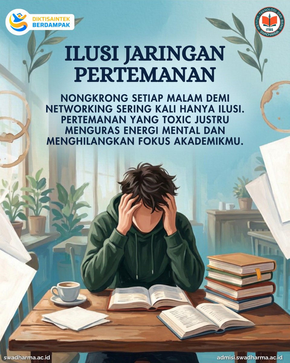 itb_swadharma's tweet photo. Pendidikan dan lingkungan yang tepat berperan penting dalam membentuk masa depanmu.Jangan biarkan energi mentalmu terkuras oleh pertemanan yang salah.
Mulai langkah suksesmu hari ini!
Registrasi di https://t.co/cLedl1i2HA #KuliahBerkualitas #ITBSwadharma #CircleToxic #ToxicPeople https://t.co/KKDZCufUxK