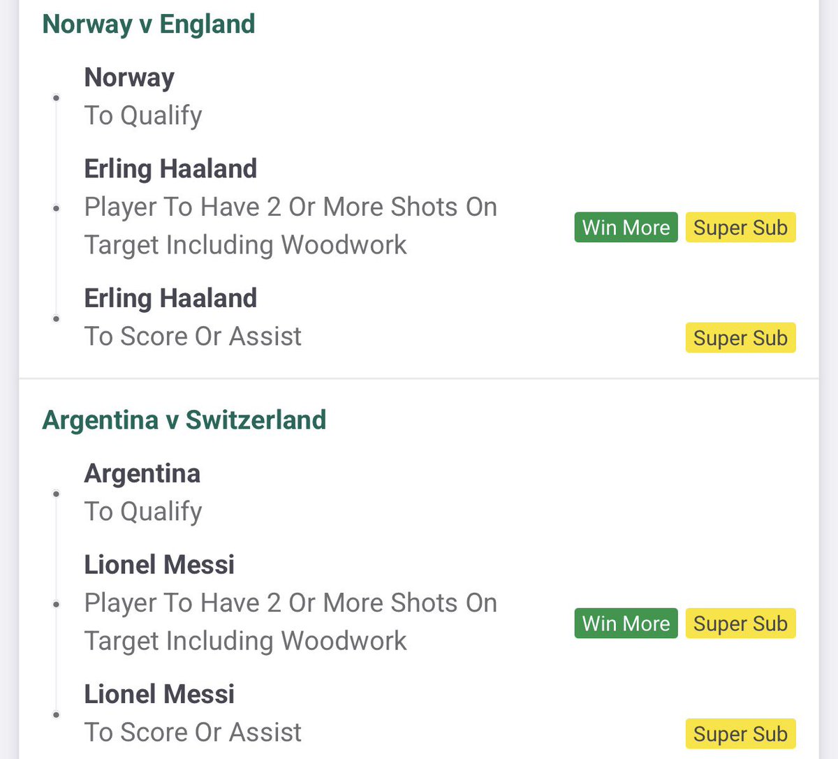 LOAPbettingPU's tweet photo. How are the bookies seriously pricing this at almost 100/1?! 👀

🇫🇷 France to qualify
🇪🇸 Spain to qualify
🇳🇴 Norway to qualify
🇦🇷 Argentina to qualify

Then you’ve got Mbappé, Yamal, Haaland &amp; Messi to do what they do best… get shots on target and produce goals or assists. https://t.co/QNTaTLuUaf