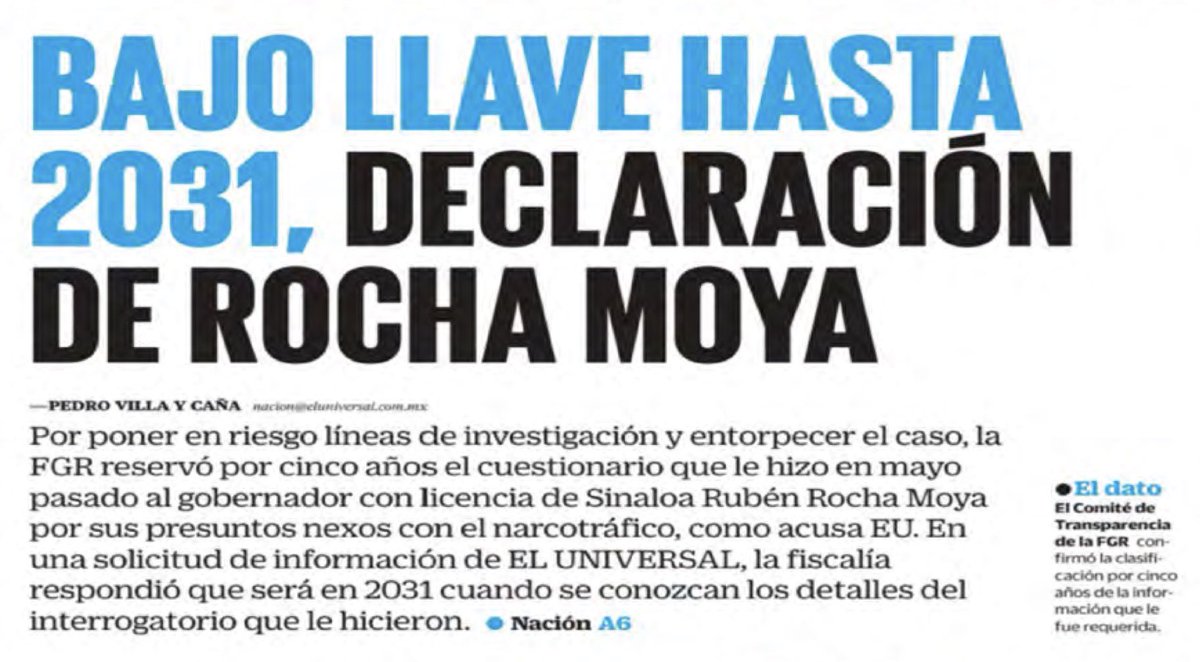 JLozanoA's tweet photo. 🚨Reservaron por cinco años la respuesta de la CIA sobre la nota diplomática que envió @SRE_mx  tras el operativo de Chihuahua. Ahora, guardan también por cinco años lo que dijo @rochamoya_. Nula transparencia y evidencia de la intolerable alianza con el crimen organizado. https://t.co/dYM2zYDOTW