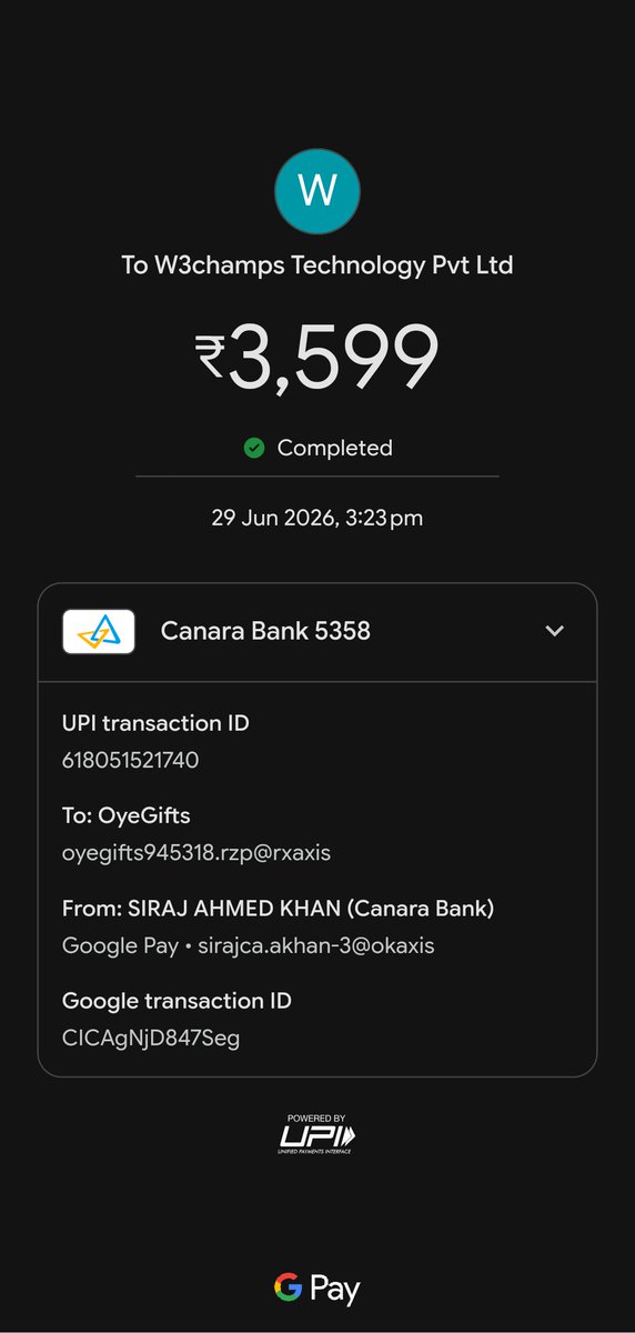 AkhanSiraj's tweet photo. Ordered cake (₹3,599) from @oyegifts on 29 Jun with same‑day delivery shown. After payment, your team said on WhatsApp it can’t be delivered same day, then confirmed cancellation and refund in 24 hrs. It’s been days with no refund or reply. Please process the refund and respond. https://t.co/0fgo3W19gY
