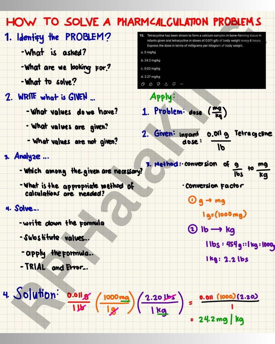 BlueOrangefRPh's tweet photo. Module 3: How to solve pharmaceutical calculations? 4 easy steps… ♥️
#fRPH #fRPh2026 #PhLE #PhLE2026 https://t.co/odUIOJ8bkf