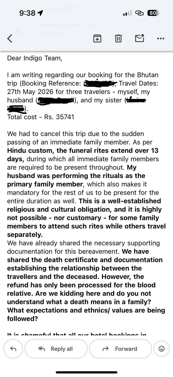 PolticallyInc23's tweet photo. @IndiGo6E Extremely #shameful of #Indigo to disregard a genuine refund on my flight tickets on account of a death in my family. @AkasaAir didn’t ask a question &amp; refunded entire amount. Shared my email below which was sent to higher personnel in #Indigo 
Been 45+days #customer https://t.co/MdFbYJ43hY