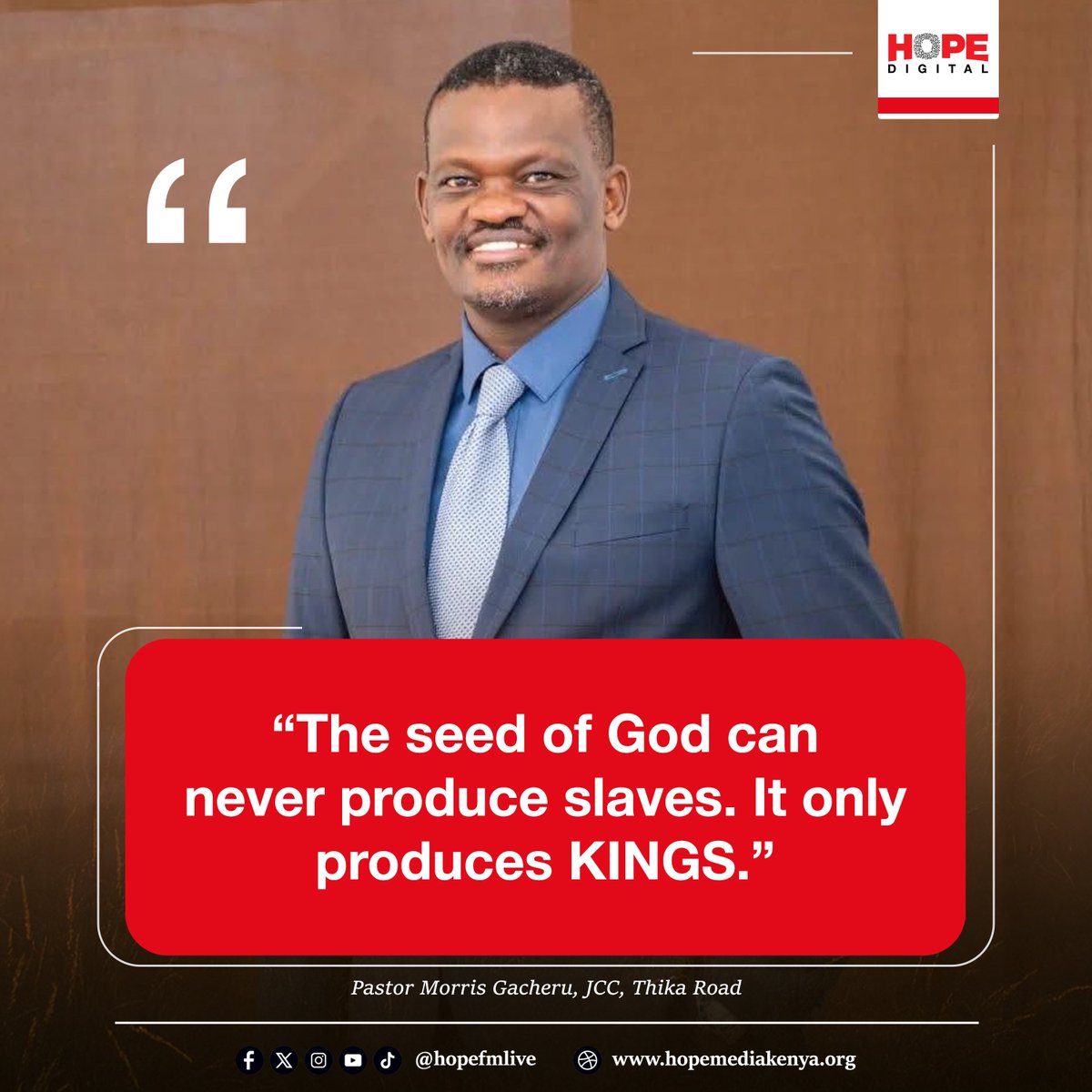 HopeFMLive's tweet photo. "The seed of God can never produce slaves. It only produces KINGS." — Pastor Morris Gacheru

📸 Facebook https://t.co/MYmmdNF5pE