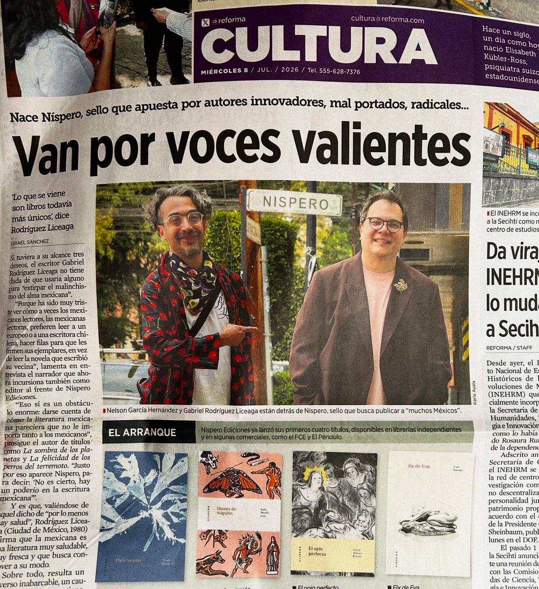 El_Neb's tweet photo. Salimos hoy en la sección Cultura del @Reforma hablando de Níspero Ediciones https://t.co/nT4CXj8ftC