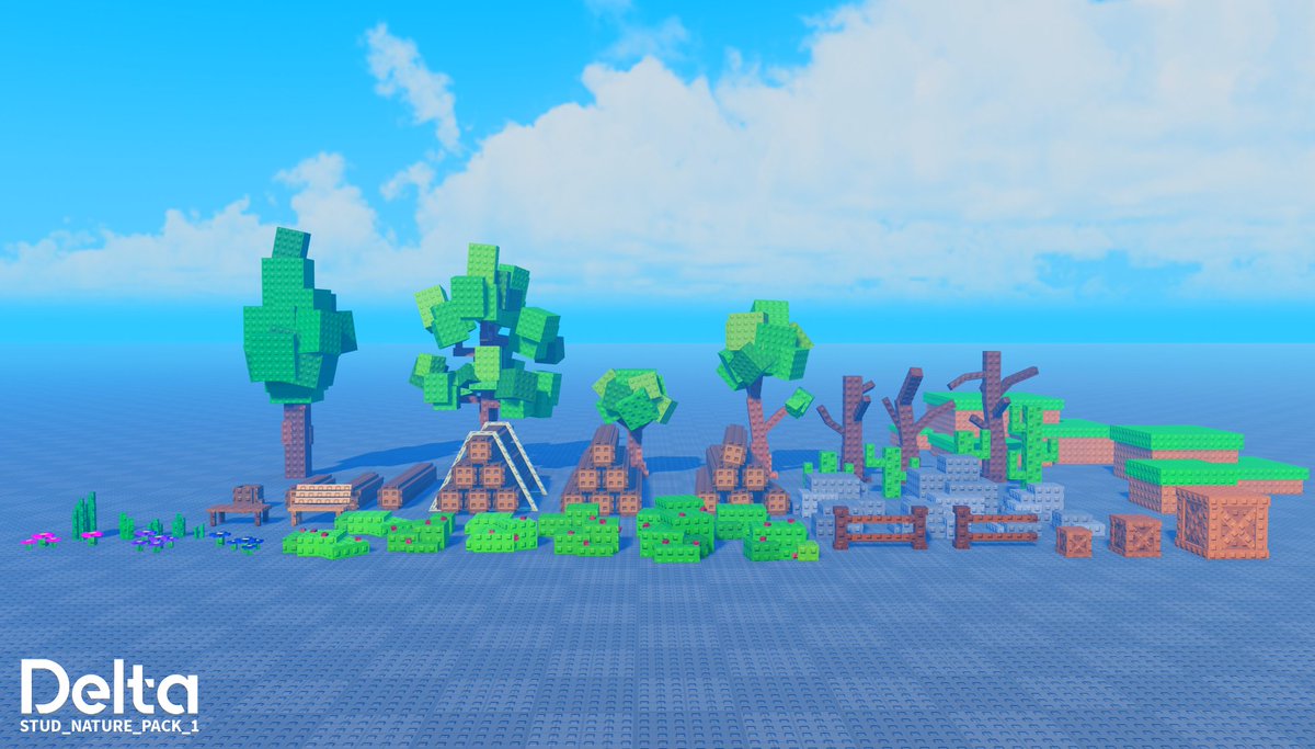 De31ta's tweet photo. 🌳 Reminder that this Stud-Style Nature Pack is FREE till July 9th. This is my first ever asset pack, so its free.

🕢 Only 2 days left to get it before its paid

If you know someone who might want these assets, send this over to them.

Available on my Discord server now! (link in bio) 
#Roblox #RobloxDev #RobloxDevs #RobloxArt