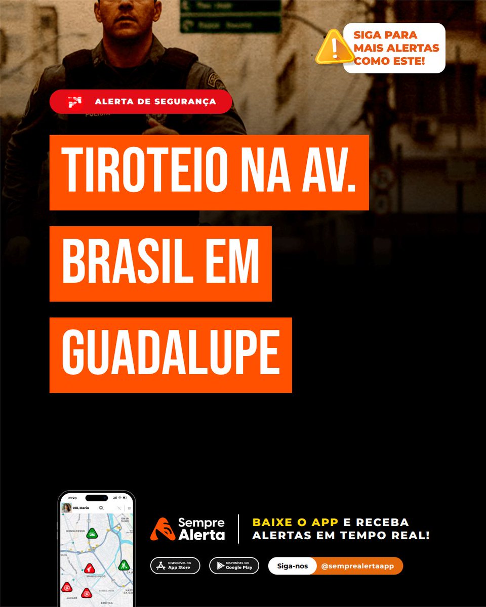 semprealertaapp's tweet photo. 🚨 ATENÇÃO! Troca de Tiros na Avenida Brasil, Rio de Janeiro/RJ, em 08/07/2026 às 11:33.

Baixe o App 👉 https://t.co/eyRs86qVRX

O Balanço Geral informa troca de tiros na Avenida Brasil, na altura de Guadalupe. Motoristas e moradores da região devem redobrar a atenção e evitar o local.

Endereço: Avenida Brasil - Guadalupe - Rio de Janeiro/Rio de Janeiro - Brasil.