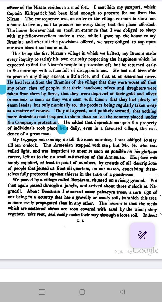 guinese001's tweet photo. For many Brahmins, British were liberators from Muslim tyranny. For example Benjamin Heyne travelling through Nizam's dominions during the early decades of 19th century describes their condition. 

He learned from the village Brahmins that their condition was worse than that of all the other classes. Their beautiful wives and daughters were forcibly taken from them, and any gold or silver ornaments found in their possession were immediately seized. They possessed many rent-free (grant) lands, but only in name, since the produce was regularly confiscated. They all agreed and publicly acknowledged that nothing could be be more desirable for them than for the country to be placed under the protection of the Company.