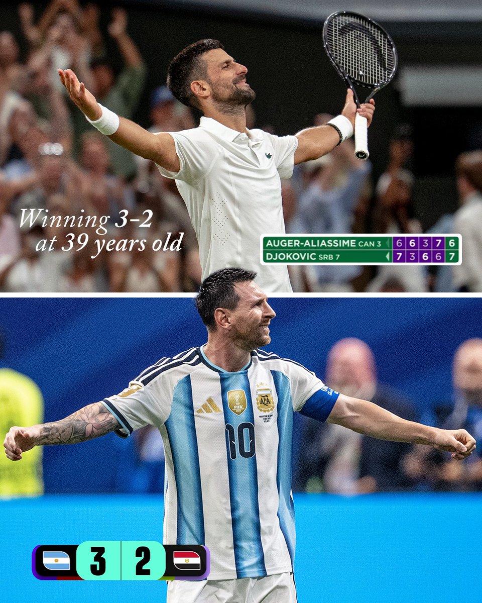 messi10_rey's tweet photo. - Como Messi a los 39 años anotando goles, tu ganas despues de 5 horas y 15 minutos....
Novak Djokovic🇷🇸🗣️: Sería genial jugar 90 minutos como ÉL. https://t.co/lJwJr9ZWcb