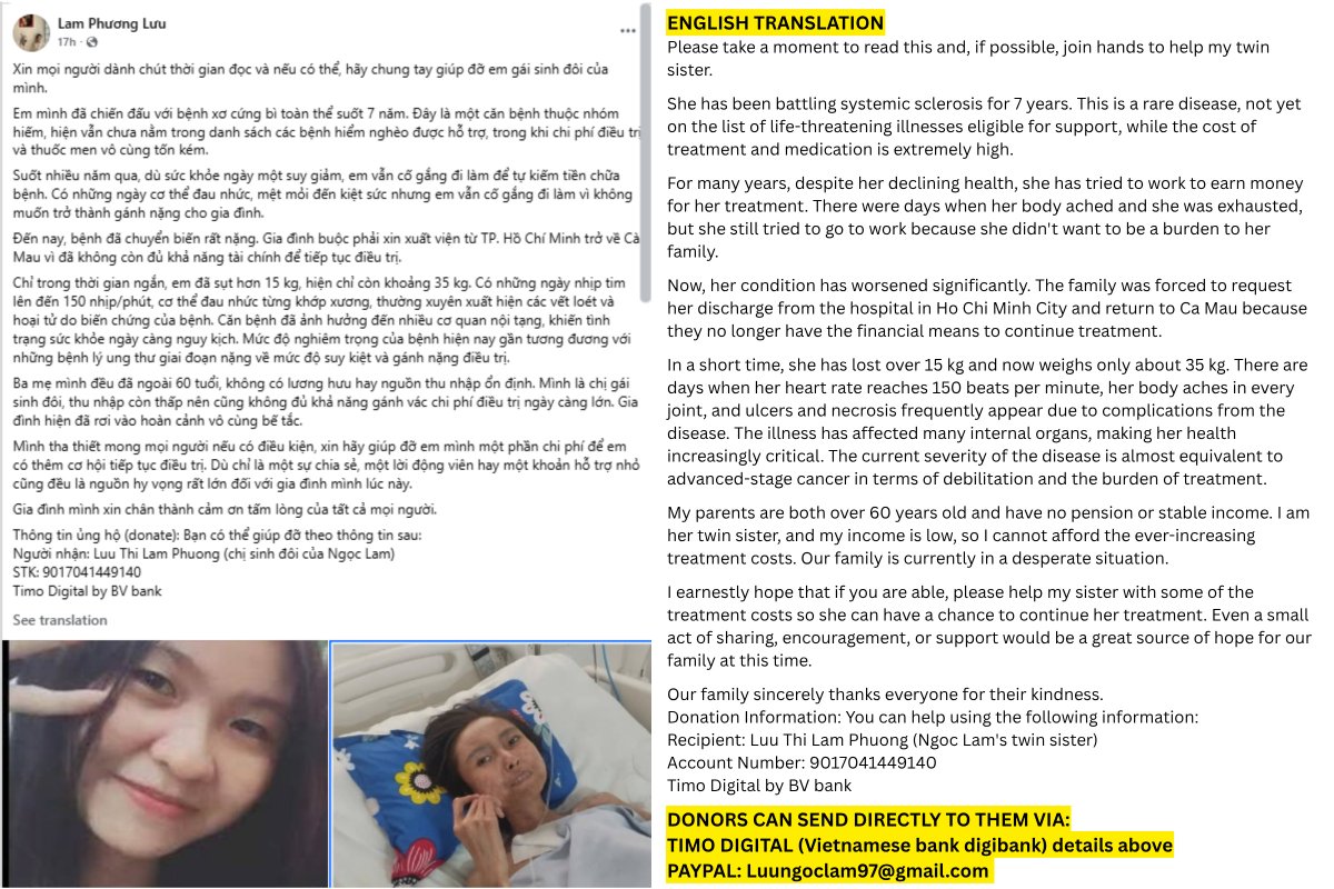 ThePJMSoc_BU's tweet photo. 🚨 URGENT: LFJV, the PJMs who created Jimin’s 2020 bday song "Sarang", needs us.

Fighting systemic sclerosis for 7 years, she is now critical (35kg) with multiple organ damage. 
She was discharged due to lack of funds. 

Her lyrics said "Just be your light", let's be hers now👇