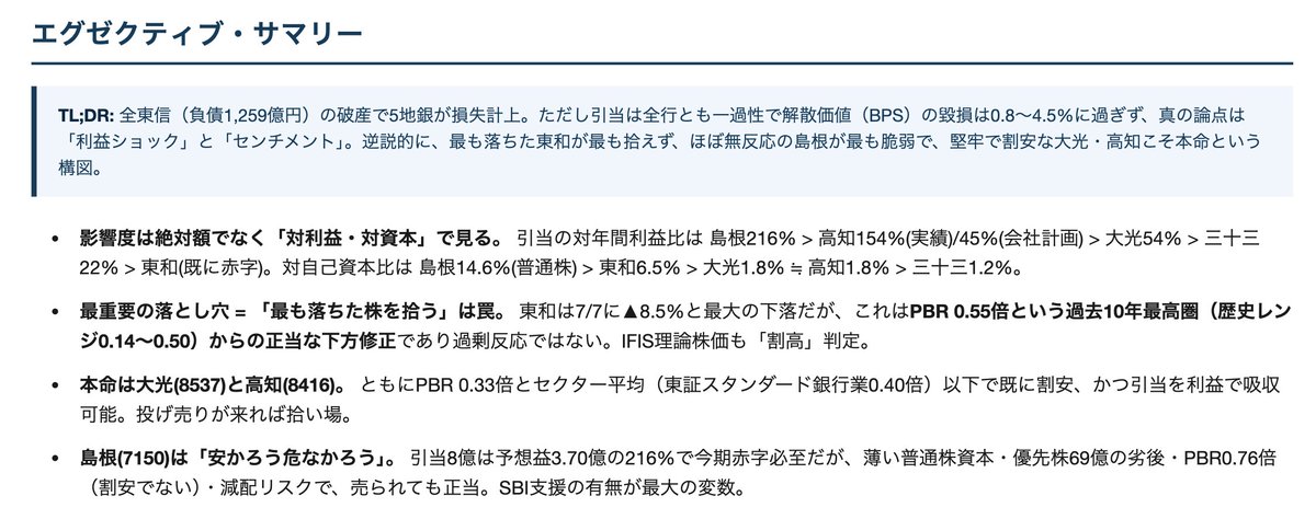 bonsai_poem's tweet photo. 今日は全東信の件をClaudeに投げ、推奨された高知銀行から小銭（27万）を拾うなどした　実働5分

適切なタスクをAIに投げることでAPI代は一瞬で元が取れるので、使わない手はない https://t.co/OFRXgNB4pQ
