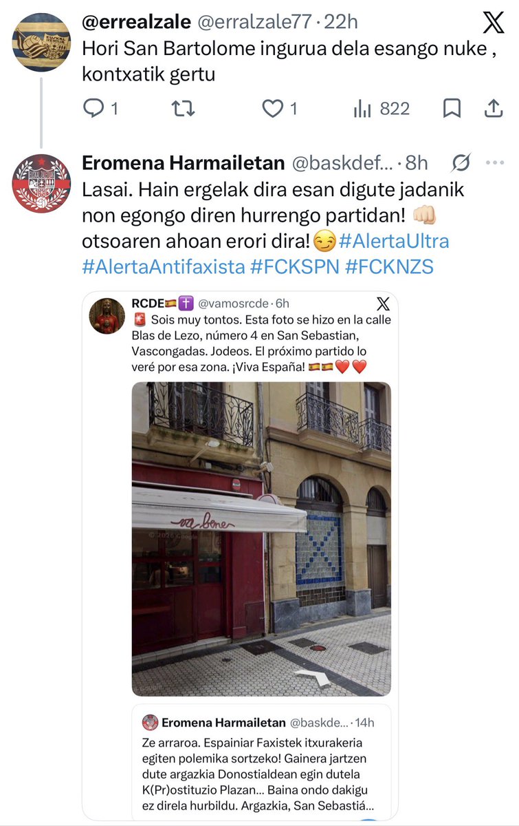 baskdefenders's tweet photo. Faxista horietako batek nire tranpan erori zen, kokapena eta tokia esanez. Orain badakizue non elkartzen diren Espainiar Faxistak zikiñak! 👊🏻 #NazisNotWelcome #AlertaAntifaxista #AlertaUltra #FCKNZS https://t.co/0Y7pMQ3CmR