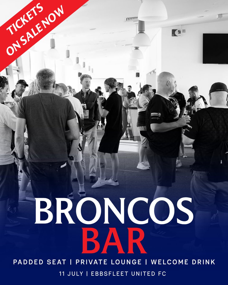 LondonBroncosRL's tweet photo. Take your matchday up a level 🥂

Watch this Saturday's game against Doncaster from the Broncos Bar and enjoy padded seats, exclusive lounge access and a welcome drink on us. 😉

Secure your spot today: https://t.co/zhI0KE8C3y

#wearelondon #relentlesspursuit https://t.co/ulu2IZAPVi