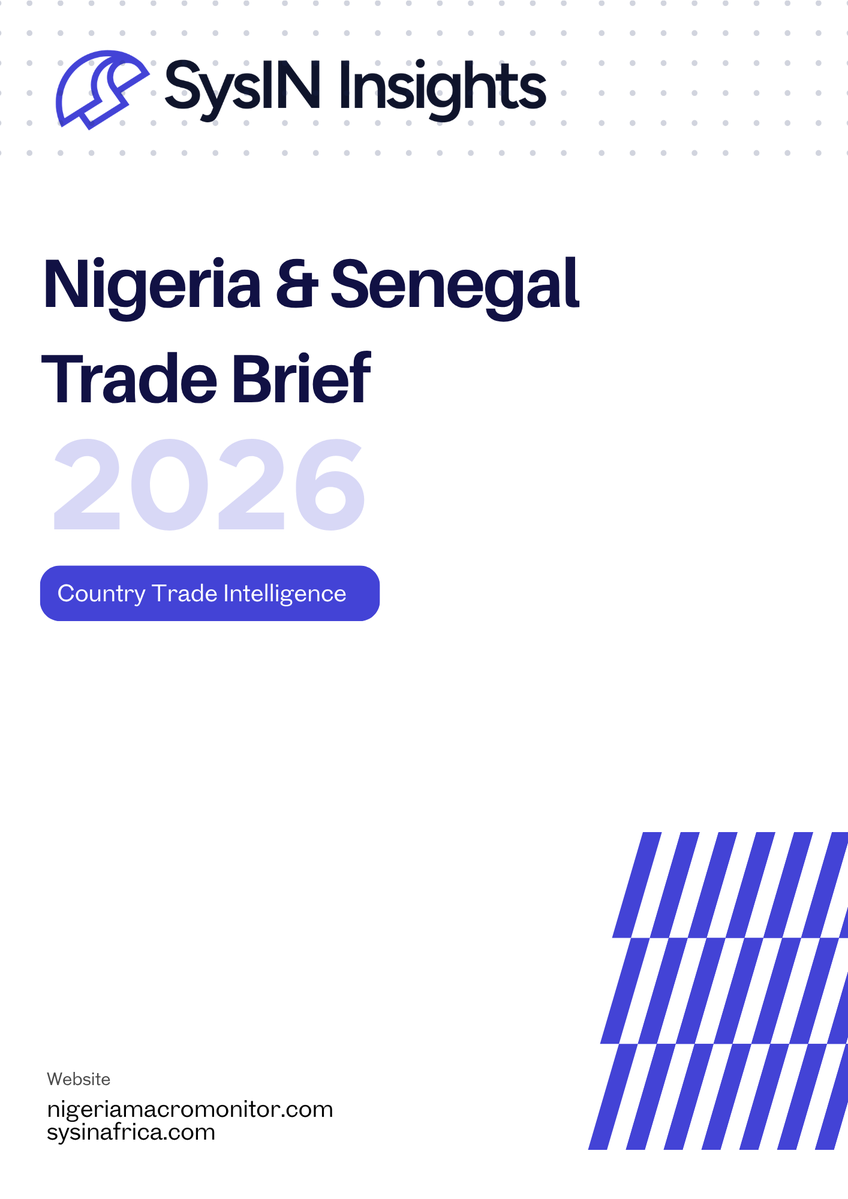 sysininsights's tweet photo. We just published our new brief in SysIN Insights' Country Trade Intelligence on Nigeria to Senegal trade flows.

The Nigeria–Senegal bilateral trade relationship is small relative to Nigeria's global trade but has grown rapidly and unevenly over 2021–2024, driven almost entirely by refined petroleum flows. Nigerian exports to Senegal rose from $470.6m (2021) to $483.0m (2022), then more than doubled to $1,015.7m (2023), before falling back 54.2% to $464.7m (2024). Mineral Fuels, Oils, Waxes and Distillated Derivatives (HS Ch. 27) drove $957.3m of the 2023 total — 94.3% of that year's exports — up from $396.6m in 2022. 

Senegal is a fast-growing but fiscally and politically strained ECOWAS partner. With GDP of approximately $32.3 bn (2024) and among the fastest real GDP growth rates in West Africa (6.9% in 2024, driven by a 160% jump in oil extraction as the offshore Sangomar field came onstream), Senegal is a materially smaller economy than Nigeria but one undergoing acute stress: a 2025 audit revealed billions of dollars in previously undisclosed public debt, pushing the debt-to-GDP ratio above 100% (some estimates cite over 130%), triggering an IMF standoff, successive sovereign downgrades to CCC+, and, in May 2026, the dismissal of Prime Minister Ousmane Sonko by President Bassirou Diomaye Faye over how to resolve the crisis. Unlike Cameroon, Senegal shares ECOWAS and AfCFTA membership with Nigeria — the ECOWAS Trade Liberalisation Scheme applies directly to this corridor — and its historic Casamance separatist conflict reached a landmark peace accord in February 2025, a materially different security trajectory from an active regional conflict.

Read here - https://t.co/W93AvmaE40