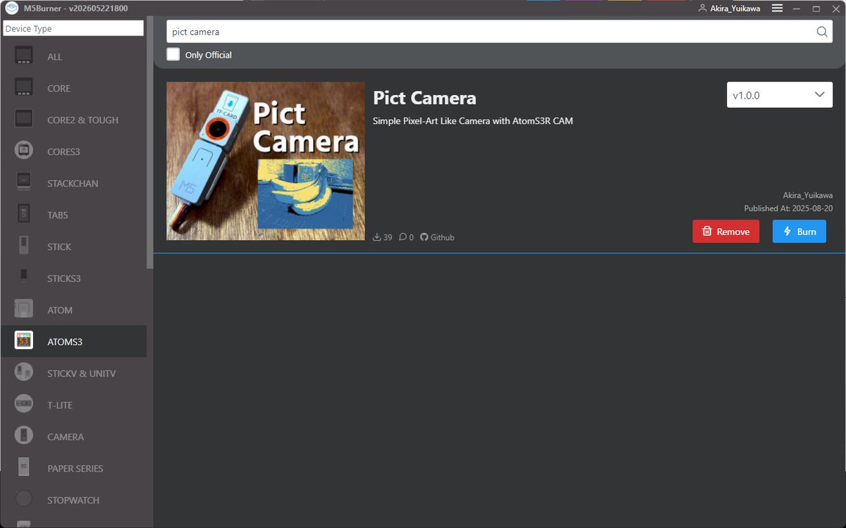 Akira_Yuikawa's tweet photo. M5BurnerのPict Cameraのファームウェアをアップデートしたよ
#Pict_Camera https://t.co/Ya9pcjUrMY