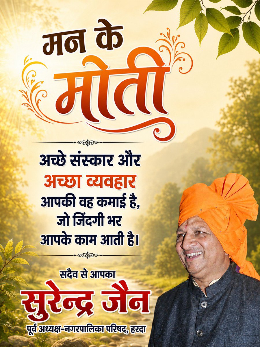 surendrajainbjp's tweet photo. अच्छे संस्कार और अच्छा व्यवहार आपकी वह कमाई है, जो जिंदगी भर आपके काम आती है। https://t.co/ElldmwB6Ob