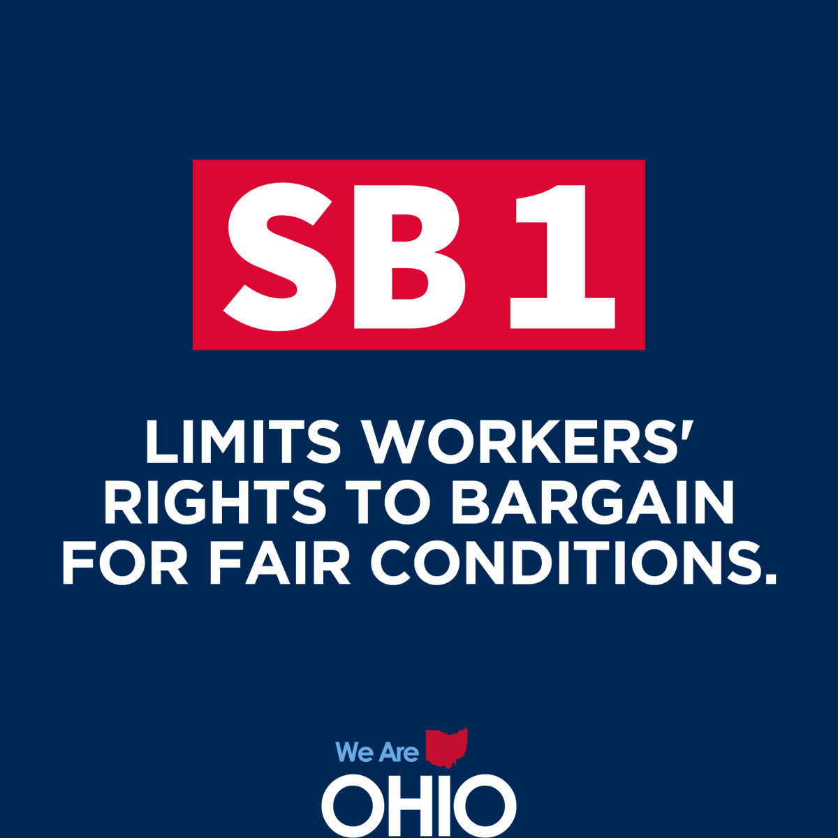 We_Are_Ohio's tweet photo. SB 1 doesn’t just attack higher education. It attacks workers’ rights. By stripping public university faculty of their collective bargaining rights, Ohio lawmakers made it harder for educators to fight for fair working conditions. https://t.co/A8RgvuRZfT