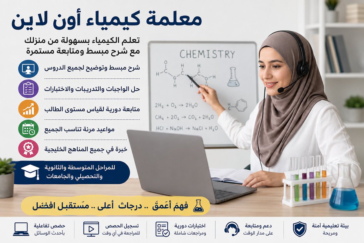 wsmlnzy7's tweet photo. #كاس_العالم_٢٠٢٦ 
🧪 مع معلمة كيمياء أون لاين ستحصل على:
✅ شرح مبسط خطوة بخطوة.
✅ حصص فردية تناسب مستواك.
✅ حل الواجبات والتدريب على الاختبارات.
✅ مراجعات نهائية مكثفة.
✅ تدريس المنهج السعودي والكويتي والقطري.
للتواصل واتس
https://t.co/6XXAukNioc

https://t.co/PqEszprlOF https://t.co/TTiJsw2d8m