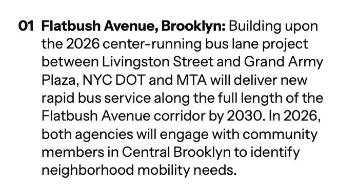 urbenschneider's tweet photo. More news from the NYC bus plan: A commitment to give all of Flatbush BRT-style service by 2030 —potentially like the center-running lanes being built on north Flatbush. 

The longer term plan is for 4 more BRT corridors: Utica, Central BK-JFK, Northern Blvd, and Cross-Bronx. https://t.co/UAwF1qTaZz