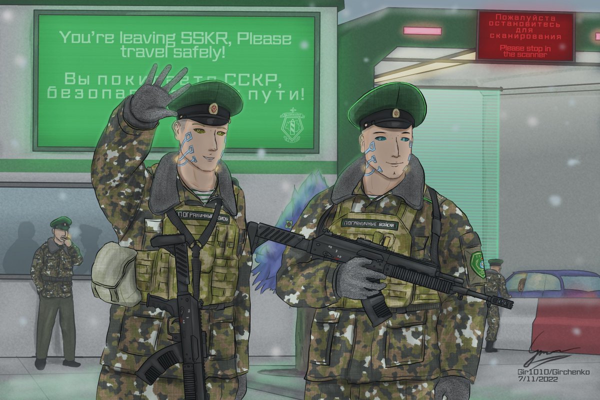 VorGirchenko's tweet photo. I need to draw more of Soviet Karan border guards. Unironically drippiest of SovKar armed branches so far in my Kara AU arts. https://t.co/50HkSgLvsx