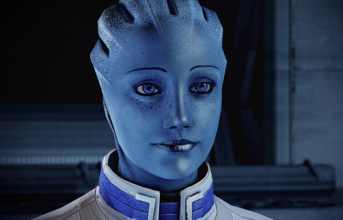aquatichrome's tweet photo. extraordinarily rare me2 liara smiling https://t.co/30abJn50zt