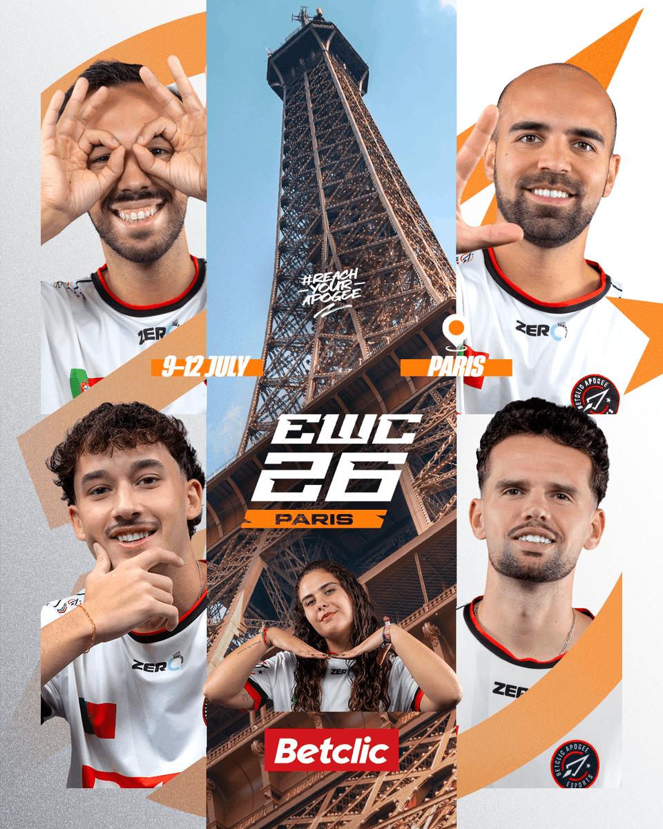 BetclicApogee's tweet photo. Paris, here we come! 🇫🇷

Five players will compete at EWC 26:
👉 July 9 - @byaseabra_09 &amp; @tuga810_ begin at 10:40
👉 July 10 - @Darkley_11 &amp; @TiagoAraujo10_ being at 14:40
👉 July 12 - @RafaMonteiro09

📺 https://t.co/0BQMGoqbE8

#ReachYourApogee 🚀 https://t.co/yHRzMAhqOW