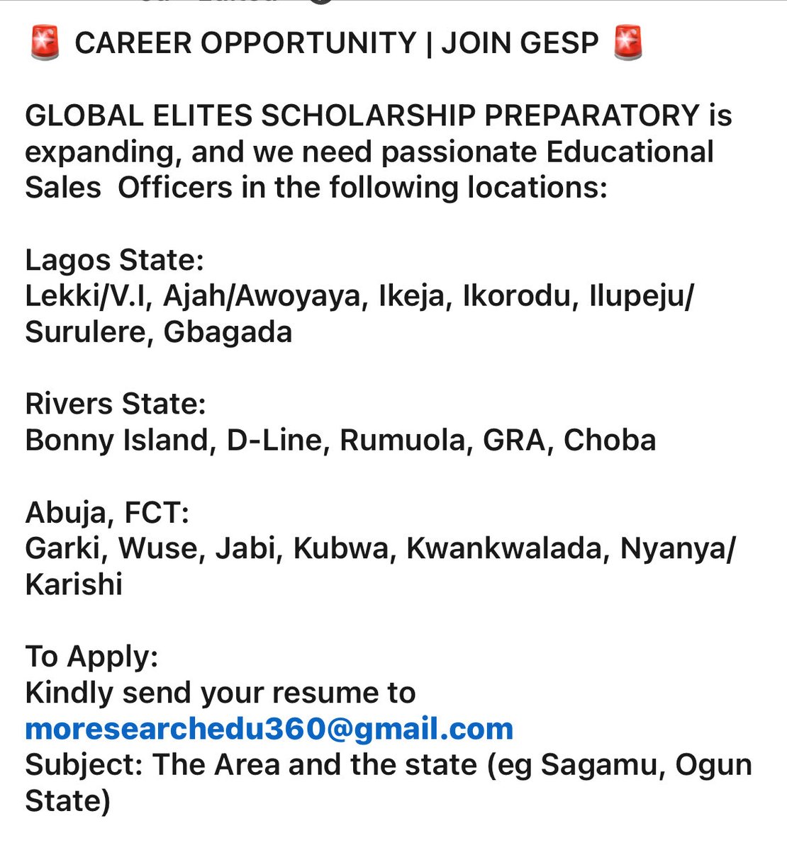 1stLady_56's tweet photo. Vacancy! Vacancy!! Vacancy!!

Kindly apply if you are within the listed location. 

@Wizarab10 @alexlobaloba please help me share. Thank you. 

#hiring #sales https://t.co/ldqWnhwZnl