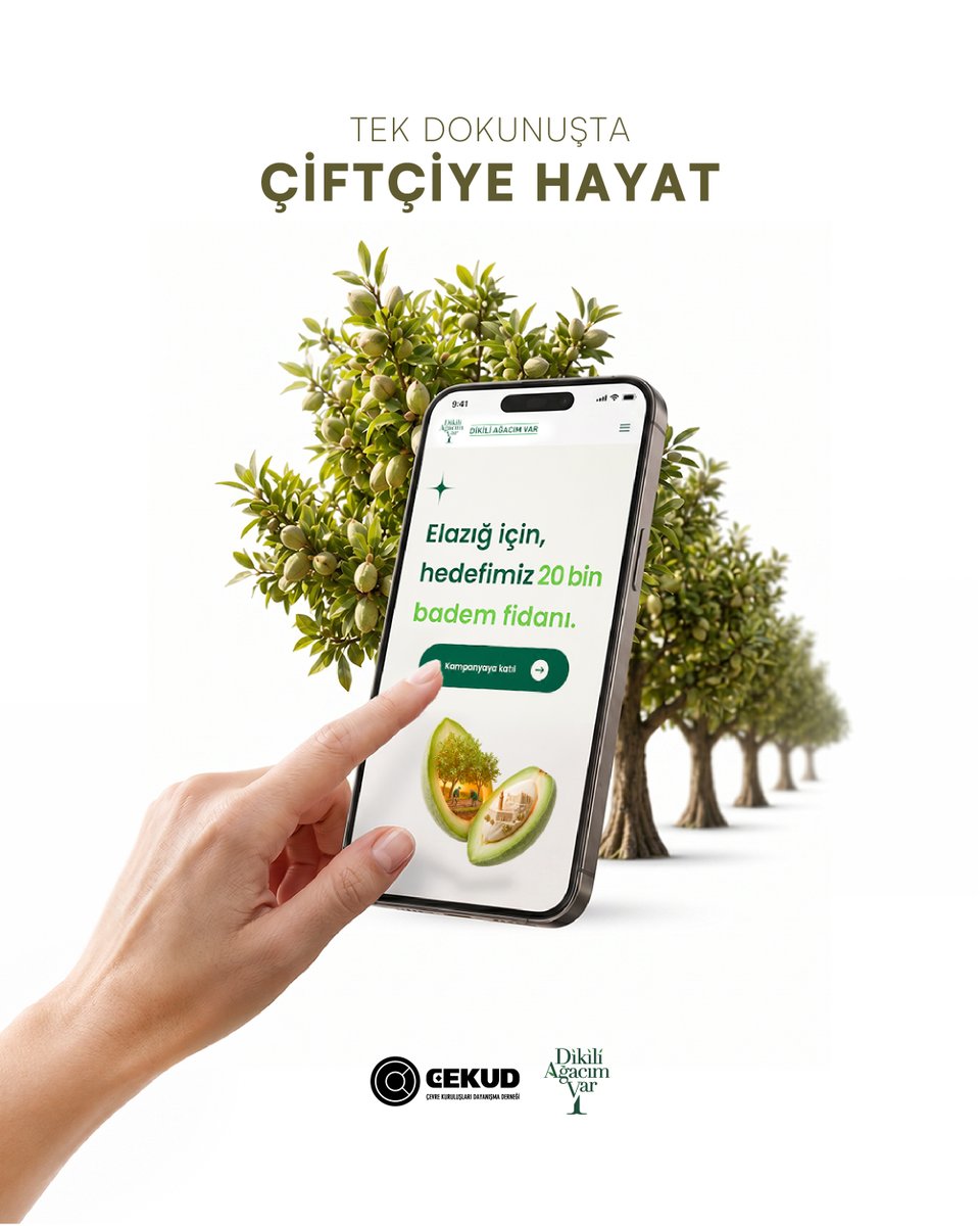 cekud's tweet photo. Tek dokunuşla yeşil bir gelecek mümkün. Elazığ için başlattığımız badem fidanı projemiz siz değerli bağışçılarımızla büyümeye devam ediyor.

🌳 Fidan Bağışı:
 https://t.co/soTe9yRpng

#ÇEKUD #DikiliAğacımVar #Elazığ https://t.co/EPZNZFM4hI