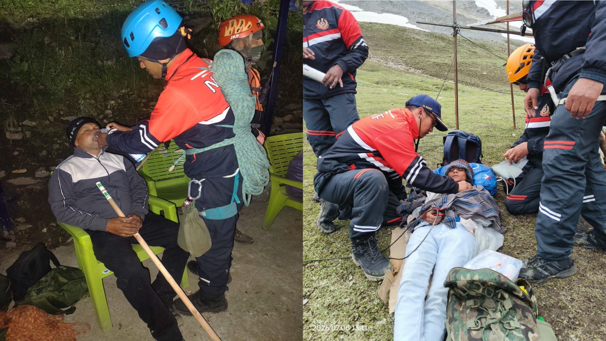 13Bnndrf's tweet photo. #shriamarnathjiyatra2026
The NDRF Special Mountain Rescue Teams deployed along the Yatra routes are providing prompt humanitarian assistance, first aid and emergency response services to pilgrims, ensuring their safety throughout the challenging journey to the Holy Cave for Darshan.
@NDRFHQ 
@ndmaindia 
@official_dgar